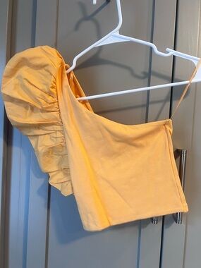 Zara One-Shoulder Ruffle Crop Top in Mustard Yellow - Size Small - NEW WITH TAGS